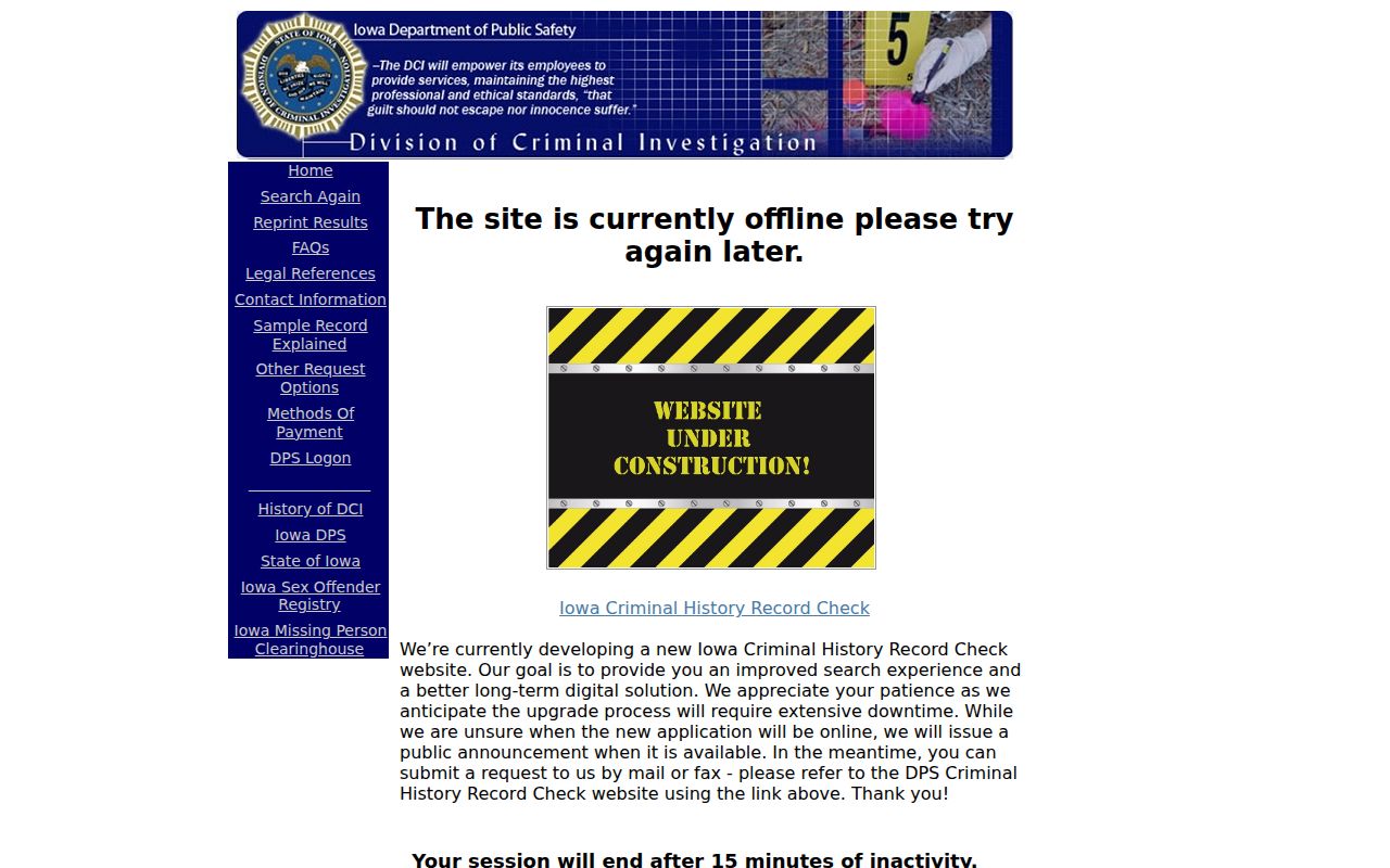 Monroe County criminal history search through the Iowa DCI portal